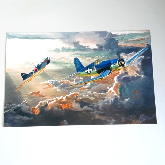 WWII Watercolor Painting Semper Fi Skies - Picture 3 of 4